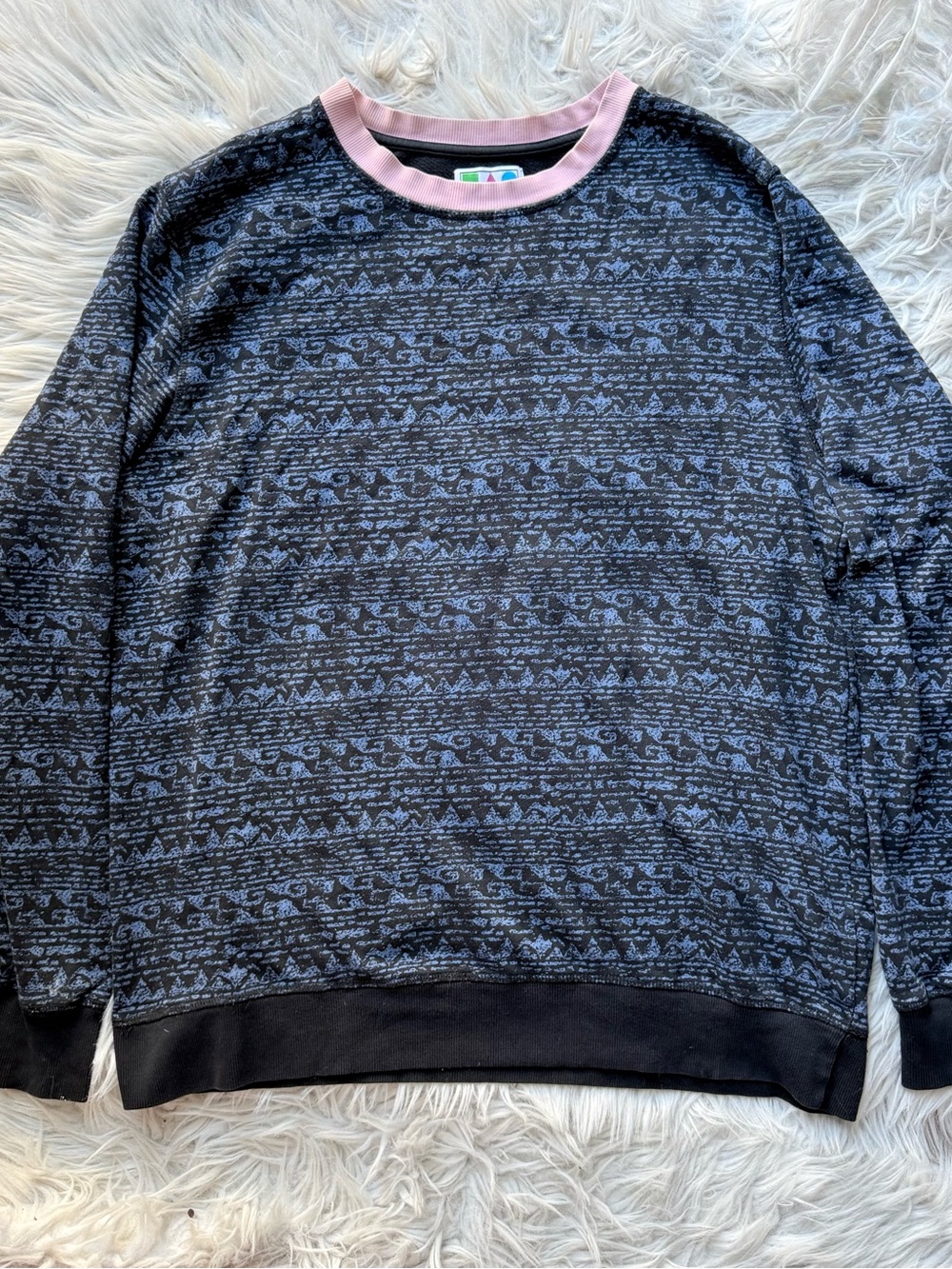 Tropicalia Abstract Geometric Crewneck Sweatshirt Men’s L Blue Black Pink
